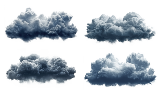 Dark brooding thundercloud illustrations, hyperrealistic details, transparent background, ideal for storm themes, weather visuals, dramatic artwork, and environmental concepts