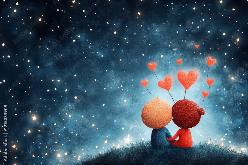 Aufkleber a pixel art animation of a couple sitting together on a hill under a starry sky, with tiny pixelated