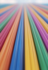 Vibrant Colorful Straws in a Linear Pattern on a Bright Background