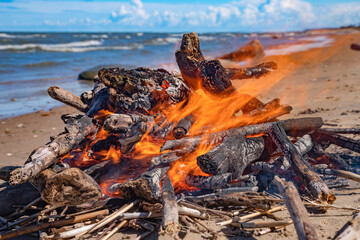 bonfire on the sea coast.
