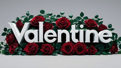 A vibrant Valentine's Day card concept featuring red hearts and roses. Valentine's Day 3D Text image.Happy valentines day greeting card banner lettering romantic red pink love heart theme.