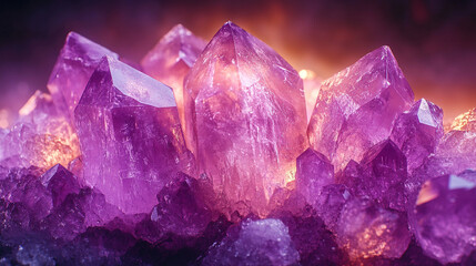 A detailed macro shot of purple amethyst crystals with intricate textures and vibrant hues exuding luxury and natural beauty, ideal for modern wallpapers and minimalistic bright tone designs

