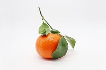 tangerine with green leaves