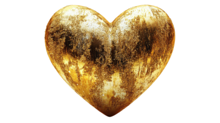 Gold heart shape on a solid black background creating a simple elegant design for various uses isolated on transparent background.