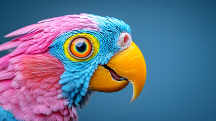 Fototapeta premium Fantasy Colorful bird head in the style of photorealistic fantasies isolated on background