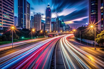 Fototapeta premium Long Exposure Light Trails of a City at Night with Battery C in Focus