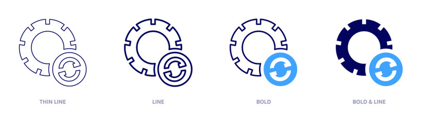 Tyre types icon in 4 different styles. Thin Line, Line, Bold, and Bold Line. Duotone style. Editable stroke