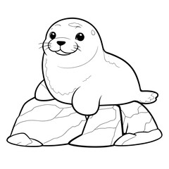 Obraz premium Smiling Seal on Rock in Easy and Bold Coloring Page