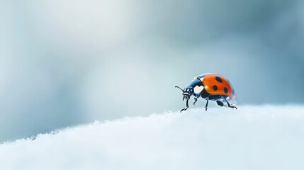 Fototapeta premium Seven-spot ladybird macro shot on a white backdrop. Coccinella septempunctata. 