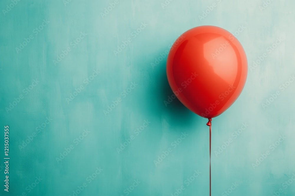 Poster a single balloon floating upward, illustrated with a simple line and a vibrant red or blue color pop
