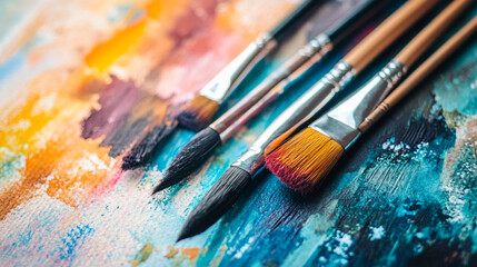 Obraz premium Creative tools on a vibrant canvas showcasing artistic expression