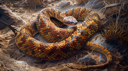 Fototapeta premium Non-Venomous Snake in Natural Habitat: A Display of Vibrant Patterns and Survival Adaptation