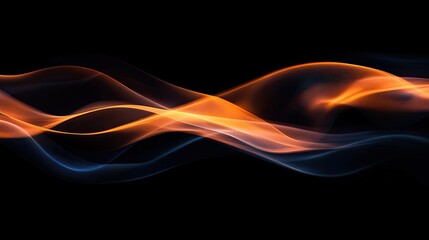 Abstract flowing wave pattern in orange and blue tones on black background