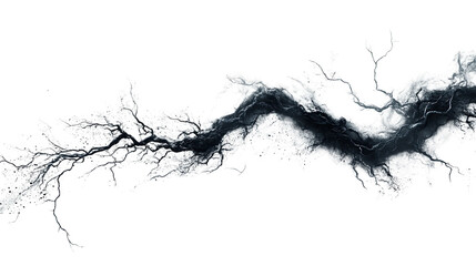 Abstract Crack: A dramatic, high-contrast image depicting a large, dark crack resembling a lightning bolt or river, isolated on a pure white background.