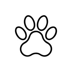 A clean outlined black paw print against a white background.