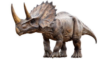 Triceratops Dinosaur: A detailed model of a Triceratops, a powerful herbivore known for its three horns and frill, showcasing its ancient grandeur and impressive physical attributes. 