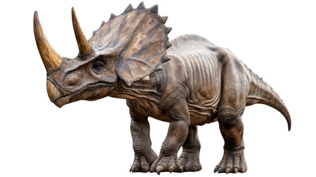 Triceratops Dinosaur: A detailed model of a Triceratops, a powerful herbivore known for its three horns and frill, showcasing its ancient grandeur and impressive physical attributes. 