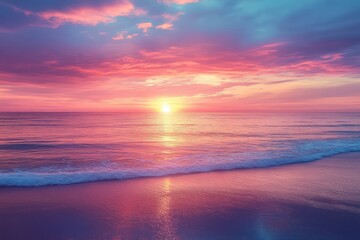 Fototapeta premium A colorful sunrise over a calm ocean, where the soft light reflects on the water creating a serene and peaceful scene