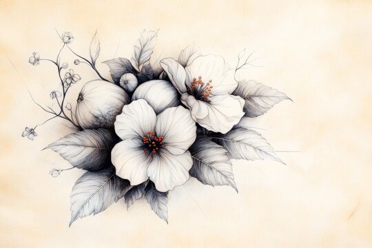 A vintage-style botanical illustration of zucchinis, with detailed hand-drawn depictions of the fruit, flowers, and leaves on aged parchment paper