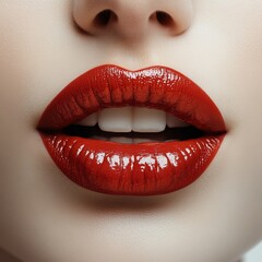 Obraz premium Minimalist Maximalism Bold Red Lips on Pristine White - High-Impact Beauty Content for Modern Cosmetic Branding and Digital Campaigns
