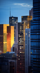 Obraz premium Vibrant cityscape with Skyscrapers at night with lights in navy blue colors