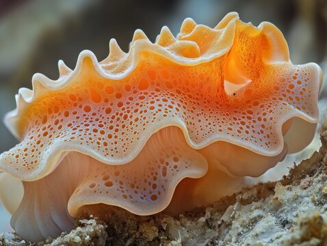 Close-up view of a unique orange sea flatworm with detailed texture