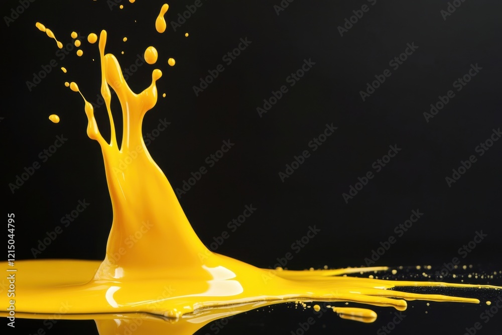 Poster dynamic yellow ink splash with artistic flair and open space for creative text or design elements en