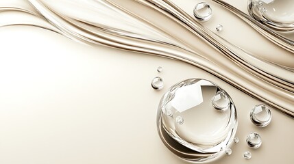 Abstract Beige Swirls and Crystal Water Droplets