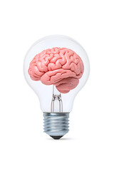 Human brain inside a light bulb representing the power of thinking
