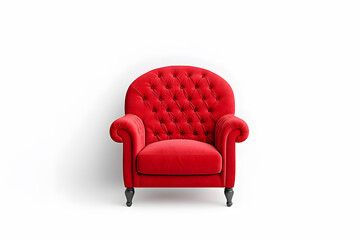 Elegant red velvet armchair with wooden legs. Santa's red velvet armchair isolated on white background