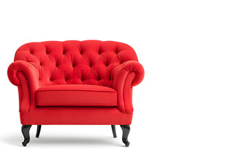 Fototapeta premium Elegant red velvet armchair with wooden legs. Santa's red velvet armchair isolated on white background
