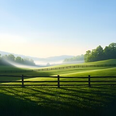 Serene Landscape with Rolling Hills and Gentle Sunrise Glow