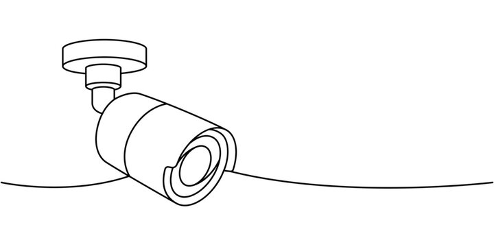 Surveillance camera one line continuous drawing. Security surveillance system. Vector illustration