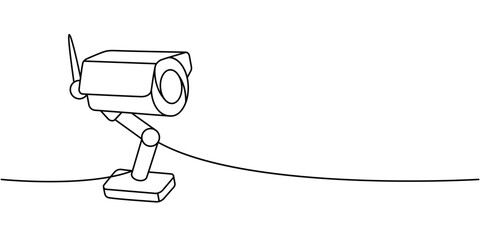 Security video camera one line continuous drawing. Video surveillance. Vector illustration