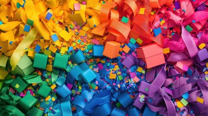 Obraz premium Festive and Vibrant Celebration: A Rainbow of Ribbons and Confetti