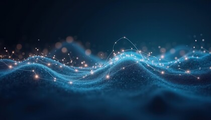 Abstract Glowing Particle Waves: Deep Blue and Teal Digital Background