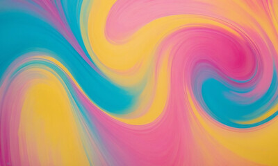 Obraz premium Dynamic swirl of vivid brushstrokes blending bright pink, yellow, and turquoise tones on a smooth pastel gradient background