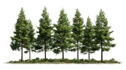 Evergreen Serenity: A row of majestic evergreen trees stand tall against a backdrop of the vast, clear sky, showcasing their rich green foliage and intricate branch structure.