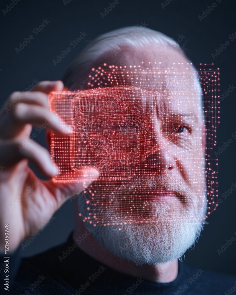 Poster futuristic connectivity ai-enhanced facial recognition with holographic grid - digital security inno