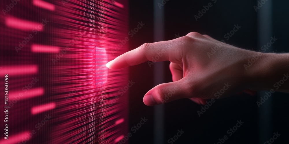 Leinwandbilder Futuristic Interactive Display Holographic Technology in Red Neon - Immersive Digital Dashboard for Innovative Business Solutions and Tech-Savvy Workspaces