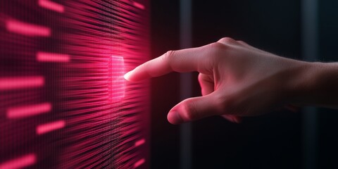 Futuristic Interactive Display Holographic Technology in Red Neon - Immersive Digital Dashboard for Innovative Business Solutions and Tech-Savvy Workspaces