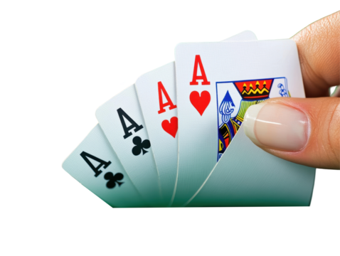 Isolated Hand Holding Four Aces Playing Cards
