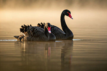 Naklejka premium black swan on the river