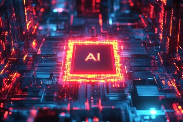 Obraz premium Stunning AI Chip Surrounded by Vibrant Circuitry