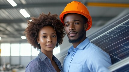 Portrait of Two Smiling Solar Panel Engineers