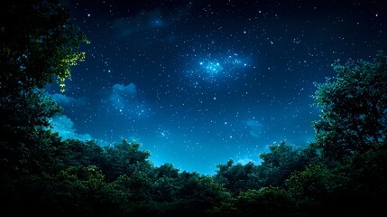Fototapeta premium Starry Night Sky Over Lush Green Forest Landscape Under Moonlight