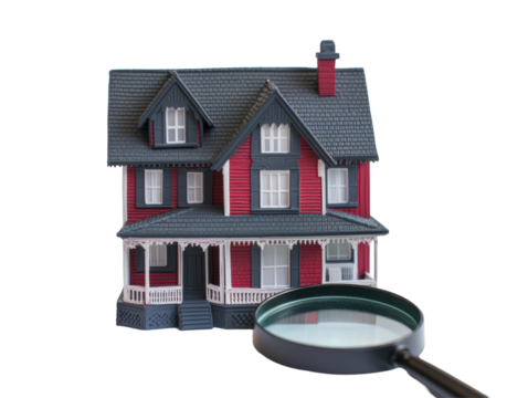 Isolated Toy House with Magnifying Glass