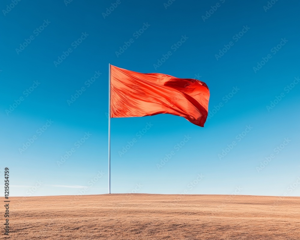 Poster vibrant outdoor flag display scarlet standard against clear sky - dynamic visuals for global unity i