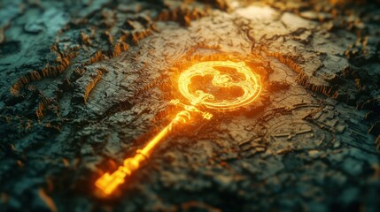 Illuminated Key on Textured Surface: A Symbol of Mysteries Unveiled
