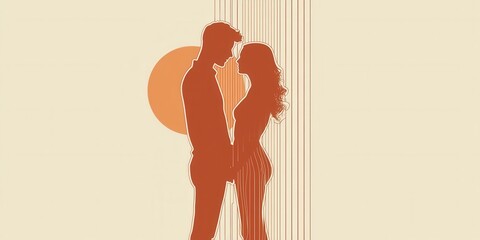 Silhouette of a couple holding hands at sunset, surrounded by warm colors, symbolizing intimacy and romance in a serene environment
